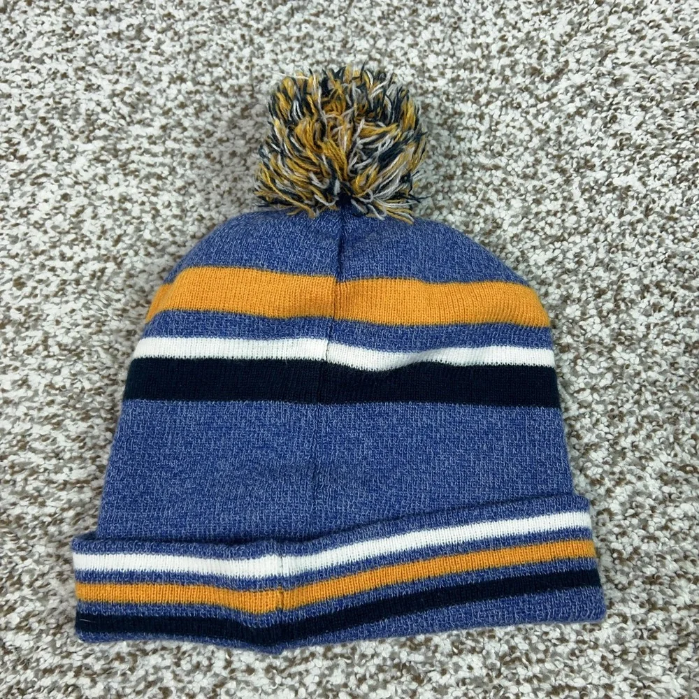 Space Jam Hat Beanie Mens One Size Blue Pom Striped Looney Tunes Winter Boys